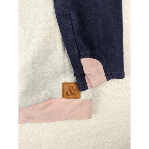 & Womens Asymmetry Neck Long Sleeve Double Hood Hoodie Gray/Pink XL Pockets - Picture 2 of 10